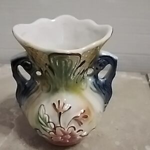 Floral Ceramic Vase with Dual Handles